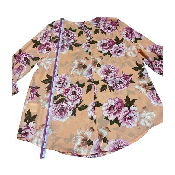 Wishful Park Blouse Pink Floral Long Roll Tab Sleeves Women’s Size Small - Picture 5 of 7